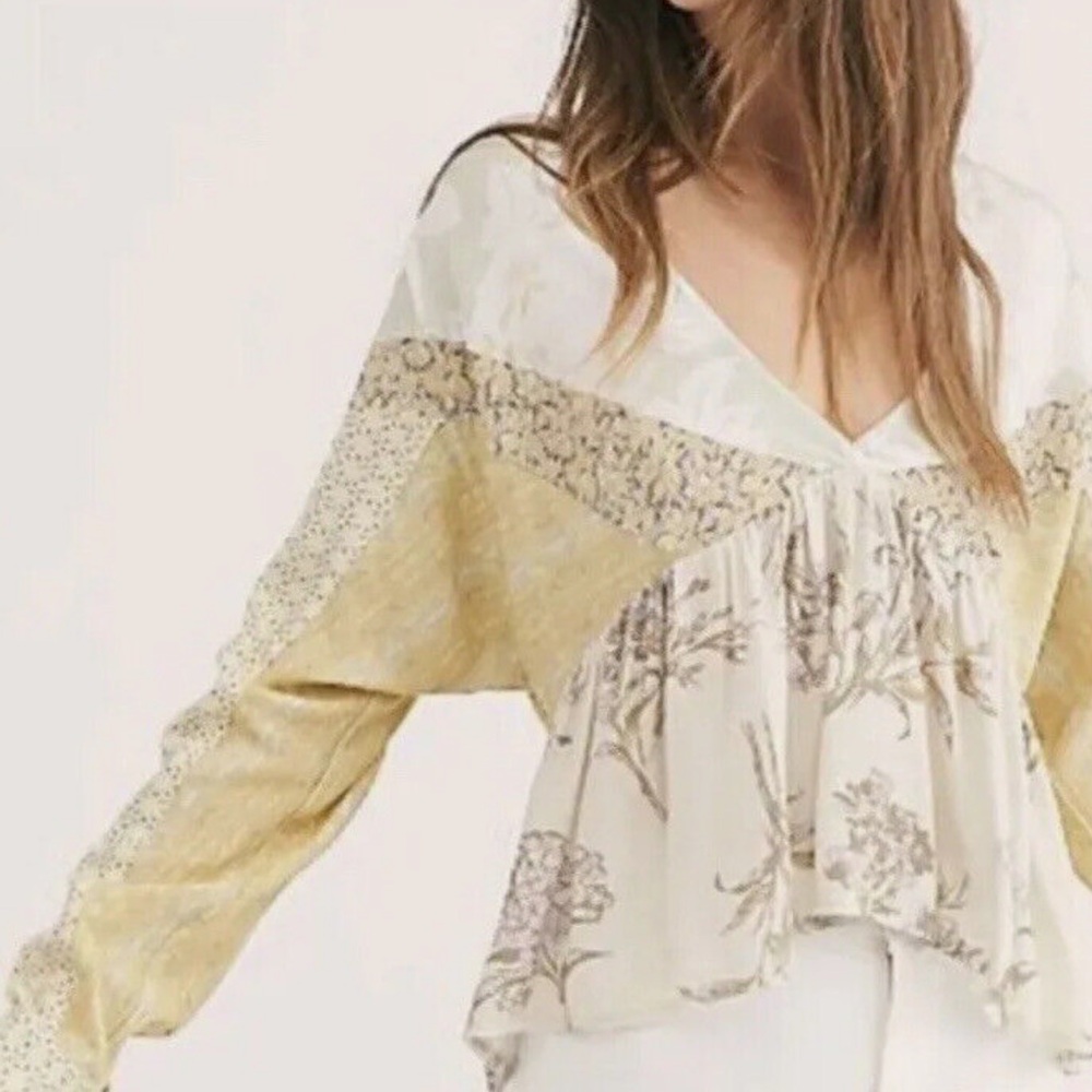FREE PEOPLE Aloha State of Mind Blouse V-Neck Women Small Petite S / P Boho